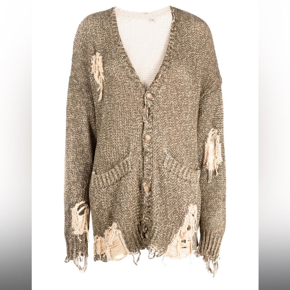 R13
Jumbo distressed tweed-print cardigan